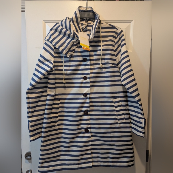 Jackets & Blazers - NWT Striped Navy and White Women's Raincoat